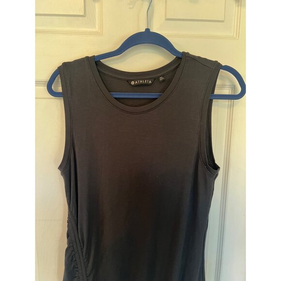 Athleta Side Rushed Grey Sleeveless Midi Length Dress Size Medium Tall - Picture 3 of 9